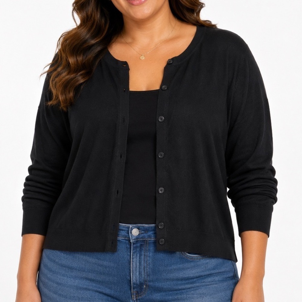 Gap Womens XXL Black Button Front Cardigan Sweater Long Sleeve Pointelle Detail